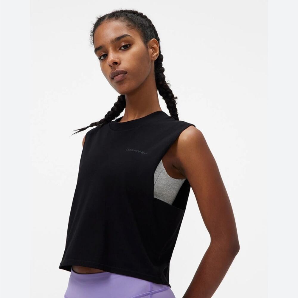 Outdoor Voices Black Cropped Muscle Tank with Gray Detail
